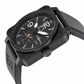 Bell & Ross Aviation Black Dial Black Rubber Men's Watch BR0351-GMT-CA