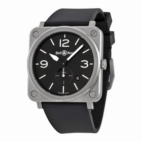 Bell & Ross Aviation Black Dial Black Rubber Strap Men's Watch BLRBRS-BLC-ST