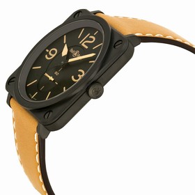 Bell & Ross Aviation Black Dial Tan Leather Men's Watch BRS-HERITAGE/SCA