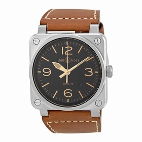 Bell & Ross Aviation Gold Heritage Black Dial Leather Men's Watch BR0392-GOLD-HER