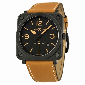 Bell & Ross Black Dial Beige Calfskin Leather Men's Watch BLRBRS-HERI-CEM