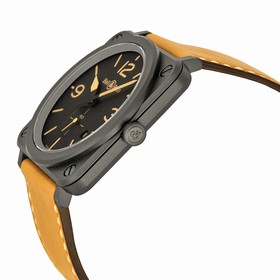 Bell & Ross Black Dial Beige Calfskin Leather Men's Watch BLRBRS-HERI-CEM