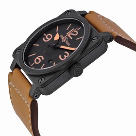 Bell & Ross Heritage Ceramic Black Dial Tan Leather Men's Watch BR0392-CERAM-HER