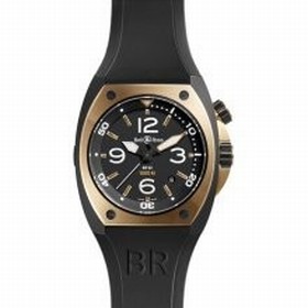 Bell & Ross Marine Black Dial 18kt Pink Gold and Black PVD Steel Rubber Men's Watch BR02-PNKGLD-CA