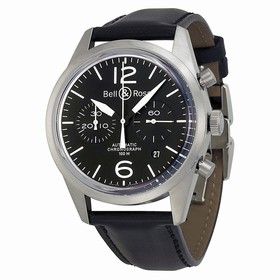 Bell & Ross Vintage Chronograph Black Dial Black Leather Men's Watch