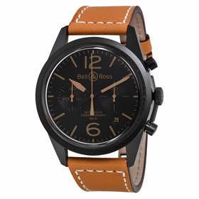 Bell & Ross Vintage Heritage Black Dial Tan Leather Men's Watch BR126-HERITAGE