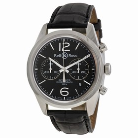 Bell & Ross Vintage Officer Automatic Chronograph Black Dial Black Leather Men's Watch RBRG126-BL-ST-SCR