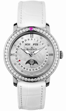 Blancpain Leman Automatic White Mother of Pearl Dial Ladies Watch 3663-4654-55B