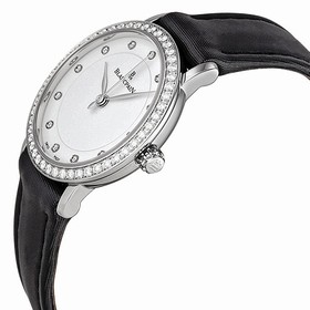 Blancpain Ultra Slim Automatic White Diamond Dial Black Fabric Strap Ladies Watch 6102-4628-95