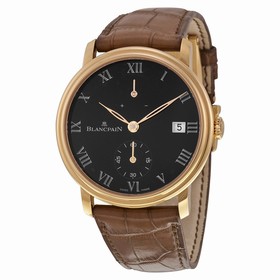 Blancpain Villeret 8 Days Black Dial Black Leather Men's Watch 6614-3637-55B