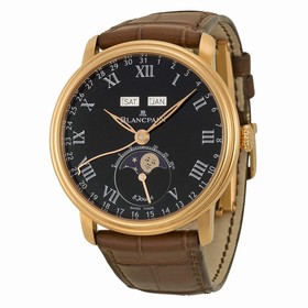 Blancpain Villeret Complete Calendar 8 Days Black Dial Brown Leather Men's Watch 6639-3637-55B