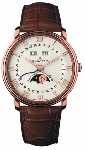 Blancpain Villeret Moonphase White Dial 18kt Rose Gold Brown Leather Men's Watch 6654-3642-55B