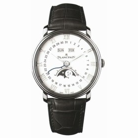 Blancpain Villeret Moonphase White Dial Stainless Steel Black Leather Men's Watch 6654-1127-55B
