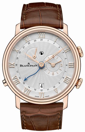 Blancpain Villeret Reveil GMT Stamped Flinqué Opaline Dial Men's Watch 6640-3642-55B