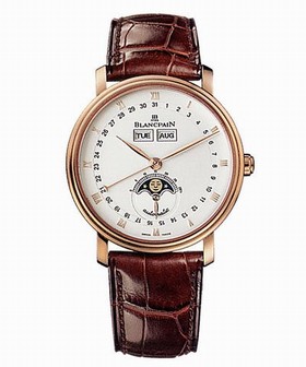 Blancpain Villeret Silver Dial 18kt Rose Gold Brown Leather Men's Watch 6263-3642-55B