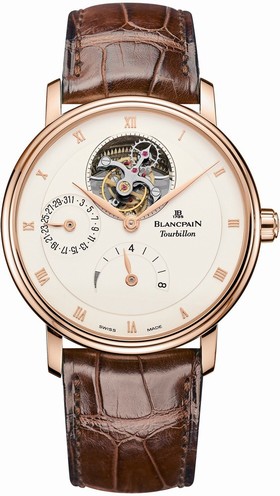 Blancpain Villeret Tourbillion Silver Dial 18kt Rose Gold Brown Leather Men's Watch 6025-3642-55B