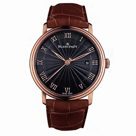 Blancpain Villeret Ultra Slim Black Dial 18kt Rose Gold Crocodile Leather Men's Watch 6651-3630-55B