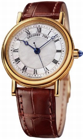 Breguet Classique Mother of Pearl Dial 18kt Yellow Gold Brown Leather Ladies Watch 8067BA52964