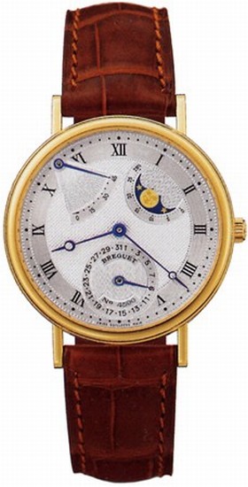 Breguet Classique Power Reserve Silver Dial 18kt Yellow Gold Brown Leather Men's Watch 3137BA11986