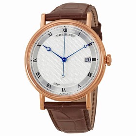 Breguet Classique Silver Dial 18kt Rose Gold Brown Leather Men's Watch 5177BR129V6