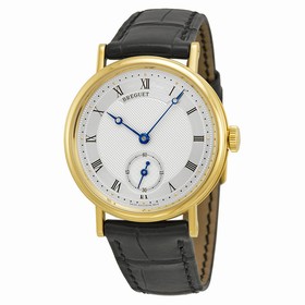 Breguet Classique Silver Dial 18kt Yellow Gold Black Leather Men's Watch 5907BA12984