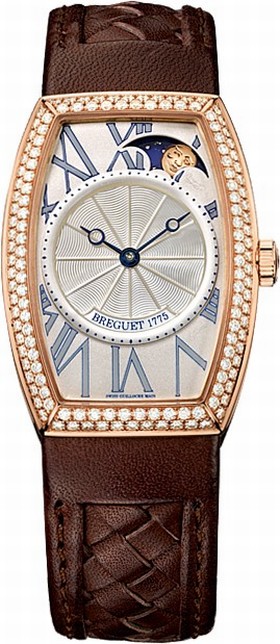 Breguet Heritage Phase de Lune Mother of Pearl Rose Gold Brown Leather Ladies Watch 8861BR11386D000