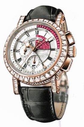 Breguet Marine Chronograph Mother of Pearl 18kt Rose Gold Black Leather Men's Watch 5829BR8R9ZUDD0D