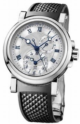 Breguet Marine Dual Time Silver Dial Black Rubber Men's Watch 5857ST/12/5ZU