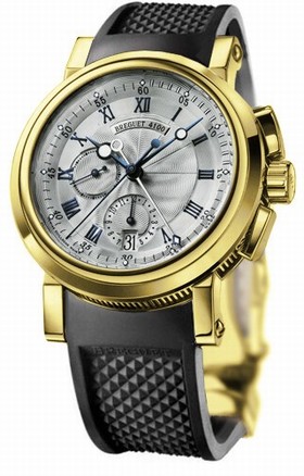 Breguet Marine Silver Dial 18kt Yellow Gold Black Rubber Men's Watch 5827BA125ZU