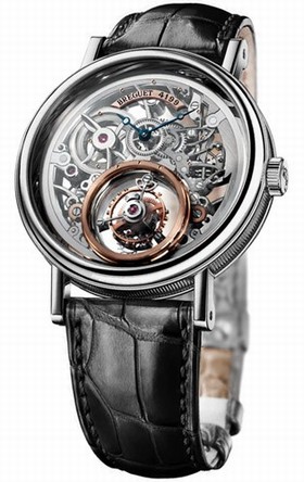 Breguet Tourbillion Messidor Skeleton Dial Platinum Black Leather Men's Watch 5335PT429W6