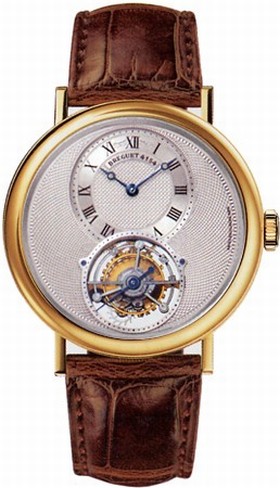 Breguet Tourbillion Silver Dial 18kt Yellow Gold Brown Leather Men's Watch 5357BA129V6