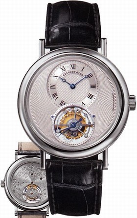 Breguet Tourbillion Silver Dial Platinum Black Leather Men's Watch 5357PT129V6