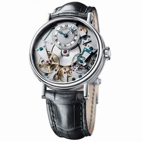 Breguet Tradition Silver Dial 18kt White Gold Black Leather Men's Watch 7037BB119V6