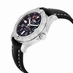 Breitling Avenger II GMT Automatic Volcano Black Dial Black Leather Men's Watch A3239011-BC34BKLD