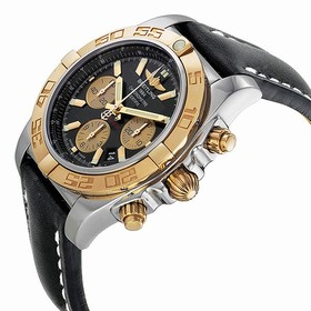 Breitling Chronomat 44 Black Dial Black Leather Automatic Men's Watch CB011012-B968BKLT