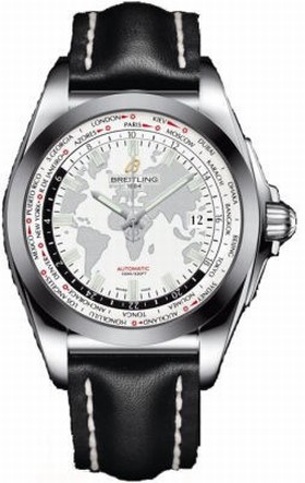 Breitling Galactic Unitime Antarctica White Dial Black Leather Automatic Men's Watch WB3510U0-A777BKLT