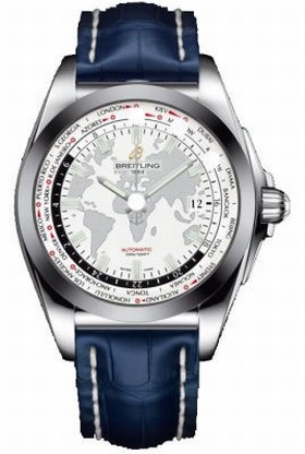 Breitling Galactic Unitime Antarctica White Dial Blue Crocodile leather Men's Watch WB3510U0-A777BLCT