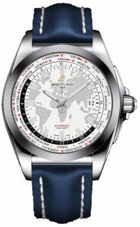 Breitling Galactic Unitime Antarctica White Dial Blue leather Automatic Men's Watch WB3510U0-A777BLLT
