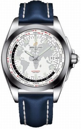 Breitling Galactic Unitime Antarctica White Dial Blue Leather Deployment Men's Watch WB3510U0-A777BLLD