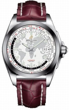 Breitling Galactic Unitime Antarctica White Dial Burgundy Crocodile Leather Men's Watch WB3510U0-A777BGCT