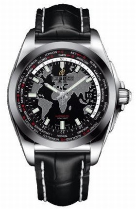 Breitling Galactic Unitime Black Crocodile Leather Men's Watch WB3510U4-BD94BKCD