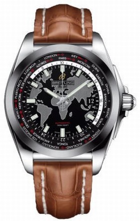Breitling Galactic Unitime Black Dial Brown Crocodile Leather Automatic Men's watch WB3510U4-BD94BRCT
