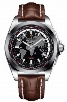 Breitling Galactic Unitime Black Dial Brown Crocodile Leather Men's Watch WB3510U4-BD94BRCD