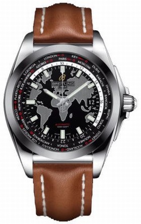 Breitling Galartic Unitime Black Dial Brown Leather Automatic Men's Watch WB3510U4-BD94BRLT