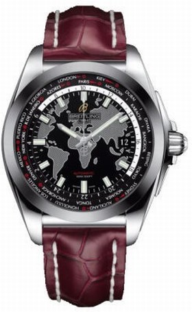 Breitling Galactic Unitime Black Dial Burgundy Crocodile Leather Men's Watch WB3510U4-BD94BGCD