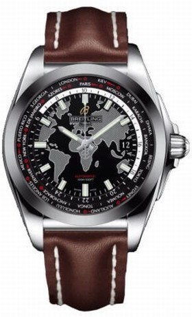 Breitling Galactic Unitime Black Dial Dark Brown Leather Men's Watch WB3510U4-BD94DBRLT