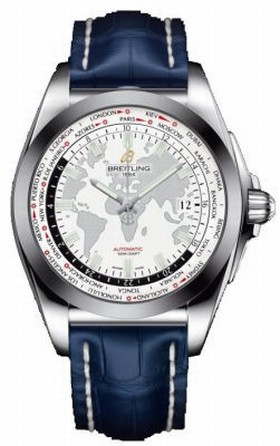 Breitling Galactic Unitime White Dial Blue Crocodile Leather Men's Watch WB3510U0-A777BLCD