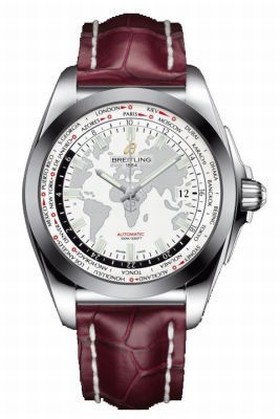 Breitling Galactic Unitime White Dial Burgundy Crocodile Leather Men's Watch WB3510U0-A777BGCD