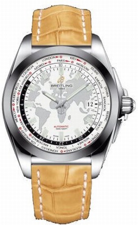 Breitling Galactic Unitime White Dial Camel Crocodile Leather Men's Watch WB3510U0-A777CMCD
