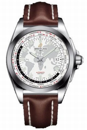 Breitling Galactic Unitime White Dial Dark Brown Leather Men's Watch WB3510U0-A777DBRLT